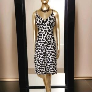 Vintage Leopard Print Silver Satin Corset Top A-Line Party Slip Dress Sz M